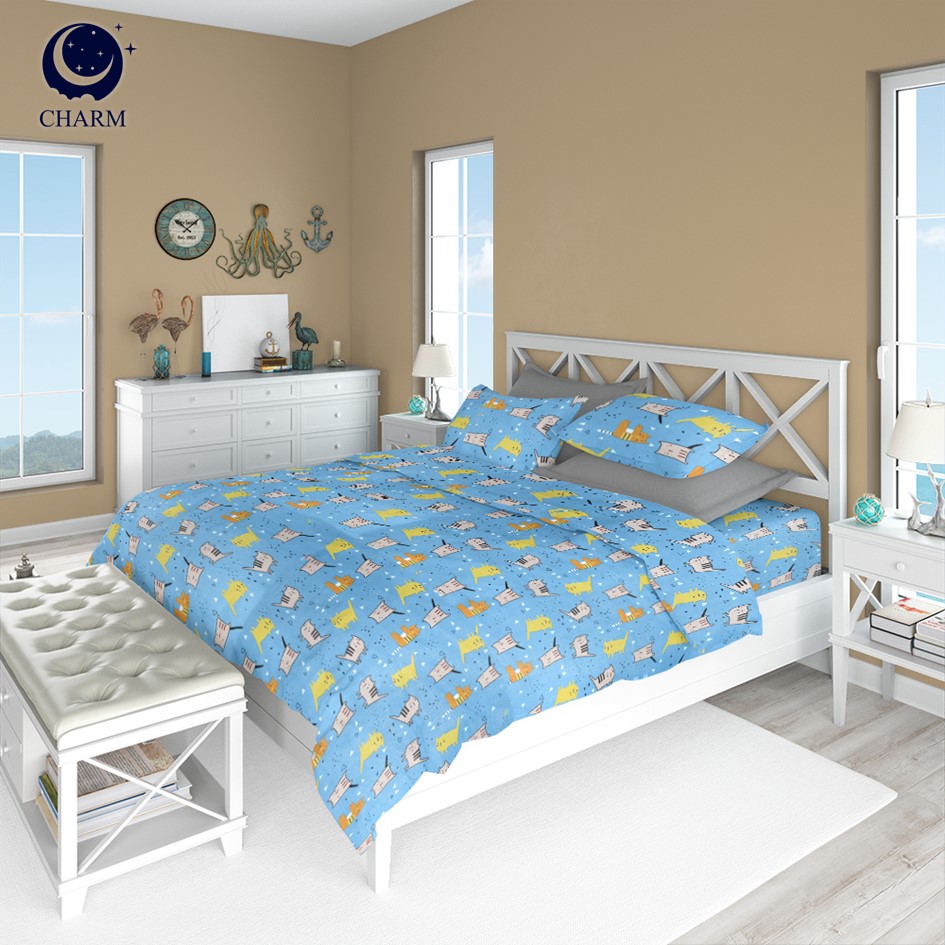 ชุดผ้าปูที่นอน 6 ฟุต 3 ชิ้น ไม่รวมผ้านวม Fluffy คอลเลคชั่น Dreamy ลาย Cat joy_6